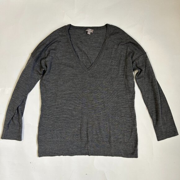 J Jill Italian Merino Wool V Neck Long Sleeve Sweater Gray Womens size L casual - Picture 1 of 11